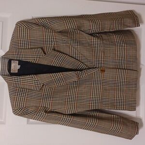 Dividends,  sz 8, classic plaid blazer in Black, tan and cream, 2 pockets, lined